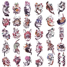 30 Sheets Hand Arm Clavicle Temporary Tattoo Stickers Cute Japanese Cat for Men  - £19.82 GBP