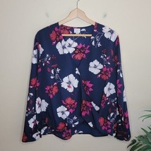 A New Day | Navy &amp; Pink Floral Crossover Style Blouse, womens size XL - £14.68 GBP