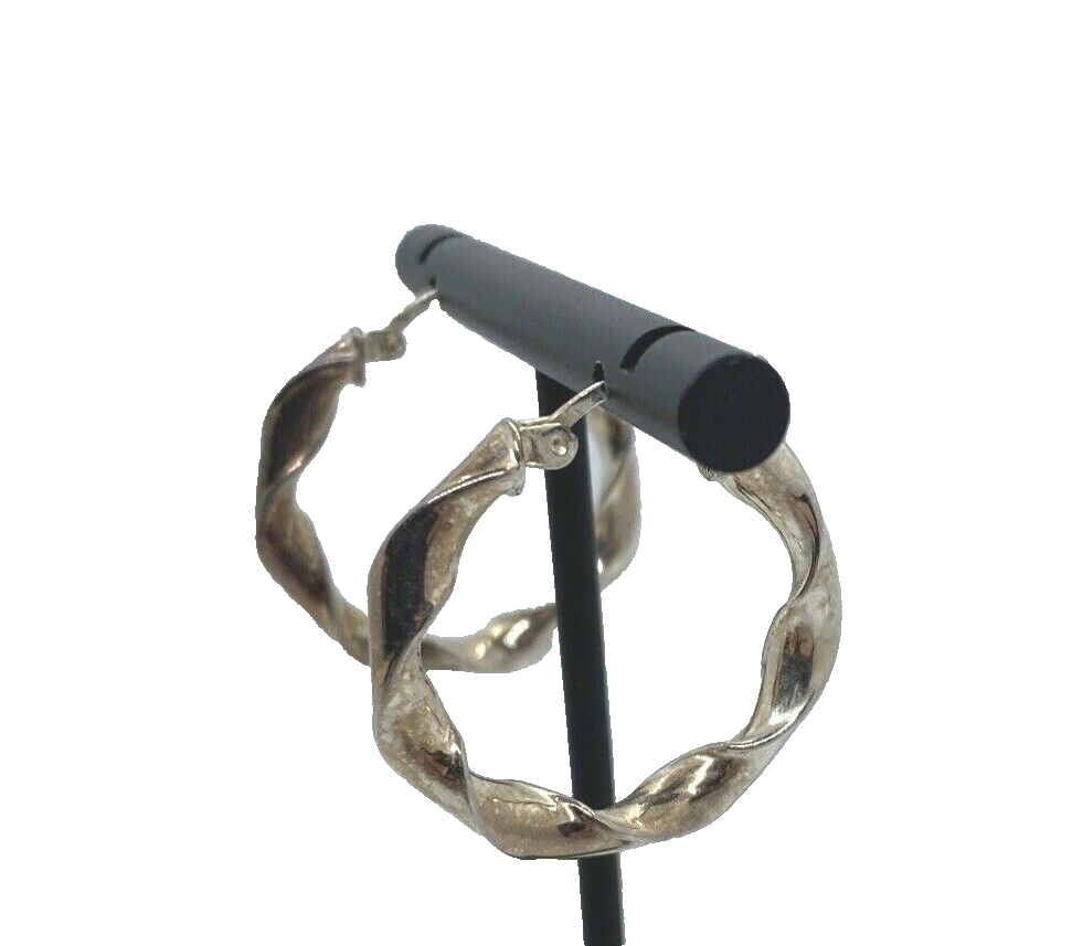 AK Atasay Kuyumculuk 925 Silver Twisted Hoop Pierced Earrings Turkey - $17.09