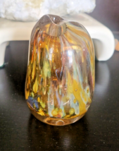 Mouthblown Studio Art Glass Abstract Bud Vase or Oil Lamp Gold, Blue, Brown - $39.59