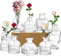 Hedume Set Of 10 Small Glass Flower Vases, Clear Glass Bud Vases,, Vintage Look - $37.99