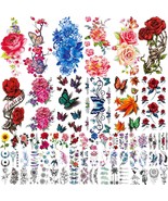 82 Sheets Flowers Temporary Tattoos Stickers Roses Butterflies and Multi  - $30.79