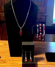 OOAK Handcrafted Burgundy and Silvertone Jewelry Set - $35.00