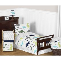 Navy Blue and Green Modern Dinosaur Boys or Girls 5 Piece Toddler Beddin... - £93.57 GBP