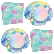 Mermaid Party Iridescent Paper Dinner Plates Variety and Beverage Napkin... - £11.31 GBP+
