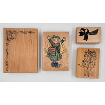 Wood Block Ink Stamps Christmas Reindeer Card Crafting Scrapbooking Lot of 4  - £9.33 GBP