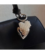 Puff Heart Pearl Heart Bag Charm Keychain Silver - $400.21 MXN