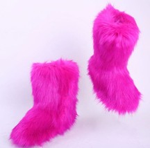 N colorful big fox fur woman snow boots rainbow multicolor lady winter boots warm boots thumb200
