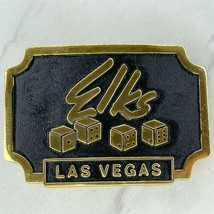 Vintage Gold Tone and Black Elks Las Vegas Casino Dice Belt Buckle - £15.76 GBP