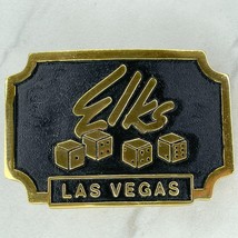 Vintage Gold Tone and Black Elks Las Vegas Casino Dice Belt Buckle - $19.79