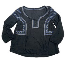 American Eagle Outfitters Black &amp; Blue Embroidered Boho Top XS - $209.77 MXN
