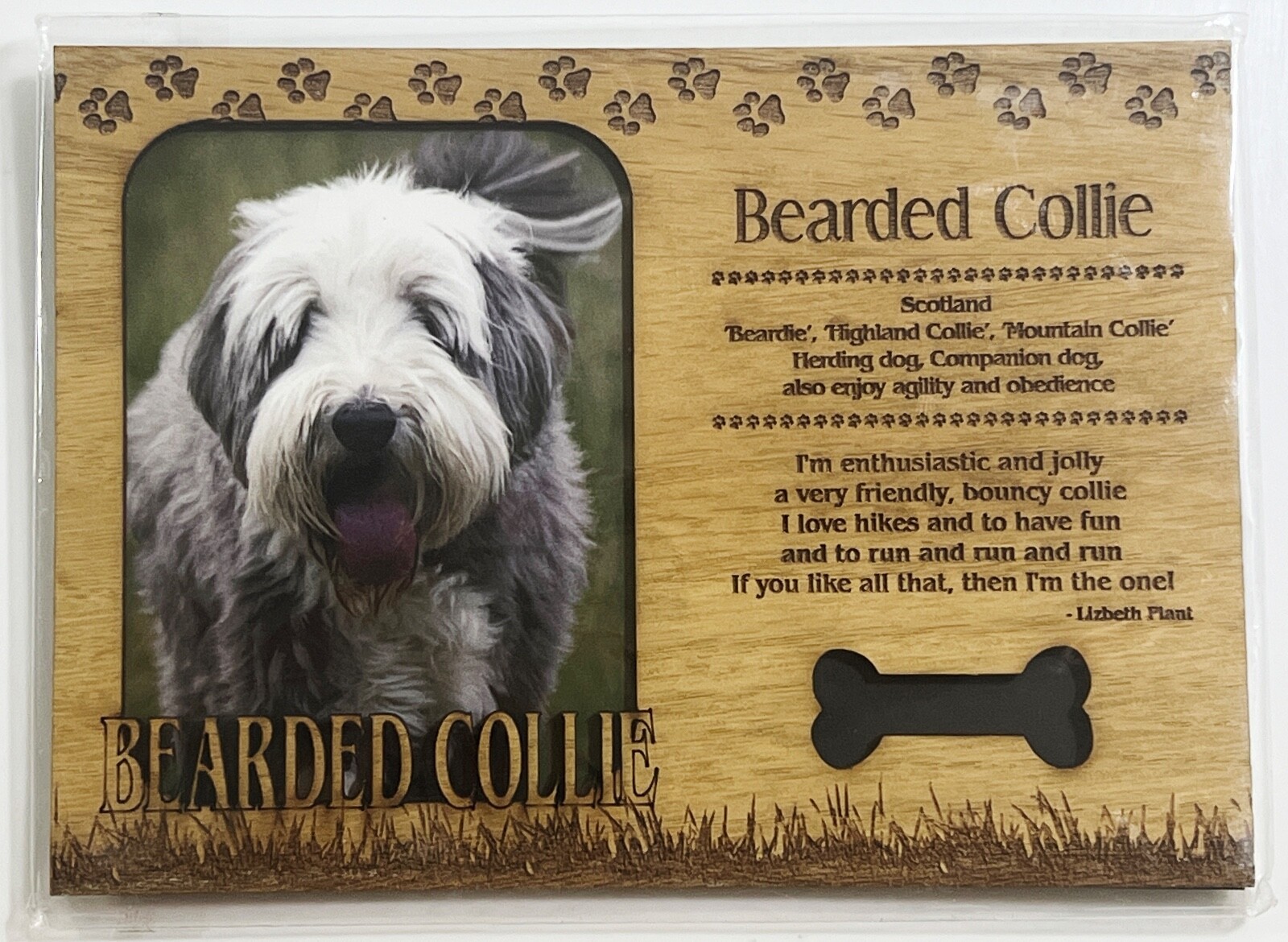 BEARDED COLLIE Dog Profile Laser Engraved Wood Picture Frame Magnet - $9.90