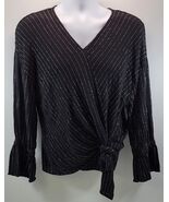 L) Woman Juicy Couture Black Silver Stripe Flare Sleeve Blouse XL Shirt - $181.69 MXN