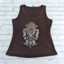 Finity Top Womens XL Brown Ribbed Tank Embellished 90s Y2k Scoop Neck Crop - £19.73 GBP