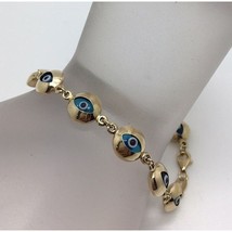 STERLING SILVER VERMEIL ALL SEEING EYE LINK BRACELET SKY - $57.92
