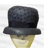 Vintage Union Made Derby Hat Blue Ribbon Mesh Netting Summer Spring Women - $30.20 CAD