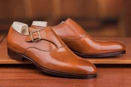 Men Custom Shoes, Handmade Brown Cow Leather Single Monk Strap Shoes Men... - $120.00+