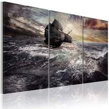 Tiptophomedecor Stretched Canvas Landscape Art - Lonely Ship On A High Seas - St - £62.94 GBP+