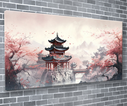 Japanese Pink Blossoms Canvas Print Famous Landmark Wall Art 55x24 Inch  - $89.59