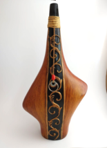 Vintage Marquetry Wine Bottle Retro Boho Wooden Floor Vase Primitive 17&quot; - $62.32