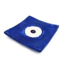 Handmade Ceramic Evil Eye Plate, Small Trinket Dish, Blue Pottery Ring H... - £23.51 GBP