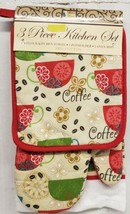 3Pc Kitchen Set: 1 Pot Holder 1 Towel &amp; 1 Oven Mitt Colorful Coffee Cups # 2 Bh  - £19.14 GBP