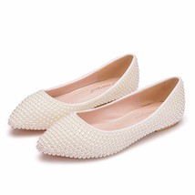 Crystal Queen Beige  Crystal womens wedding shoes Flat big size female shoes rea - £43.62 GBP