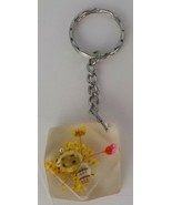 3D BOTANICAL KEYCHAIN YELLOW AND PINK FLOWERS SEA SHELLS CLEAR 3D SQUARE... - $9.99