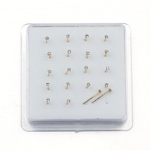 1set 20 Pcs Straight Pin Nose Stud With 1.5mm Crystal Nose Piercing Body Jewelry - £9.45 GBP