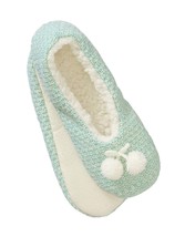 No Boundaries Women&#39;s Marled Knit Pull On Slippers W Poms Teal Small/med 5-7 - £8.10 GBP