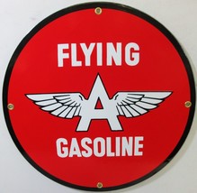 Flying &quot;A&quot; Gasoline New 12&quot; Round Porcelain Metal Sign - £47.44 GBP