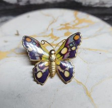 Vintage Purple Gold &amp; Green Butterfly Pin Brooch Jewelry - £6.69 GBP