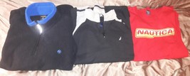 Nautica Competition Fleece Pullover Sweater XXL Black VTG 90s plus 2 shirts - £15.64 GBP