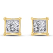 Natural Diamond Square Stud Earrings Screw Back Men Ladies Yellow Gold Plated - £43.95 GBP