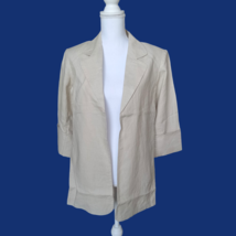 Tribeca VTG 90s 100% Linen Open Front Blazer Jacket Wheat Size 6 Lightwe... - $33.66
