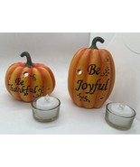 2 Pc Resin Thanksgiving Pumpkin Set Fall Centerpiece LED Candle Holder D... - $365.00 MXN