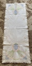 Vintage Hand Embroidered Daisy Table Runner 15”x38” #6s - £14.63 GBP