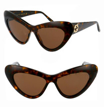 GUCCI 0895 Havana Brown Cat Eye Runway Gg0895s 002 Fashion Chunky Sunglasses - £196.22 GBP