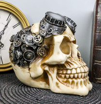Steampunk Pilot Aviator Cyborg Skull Figurine Painted Gearwork Robotic Sculpture - £17.57 GBP
