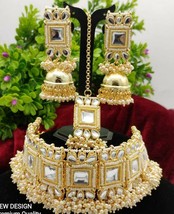 Vergoldet Bollywood Kundan Choker Perle Halskette Ohrringe Tikka Schmuck Set - £29.84 GBP