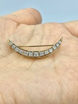 3.50Ct Round Cut Simulated Diamond 925 Silver Gold Plated Crescent Moon Brooch - £135.65 GBP