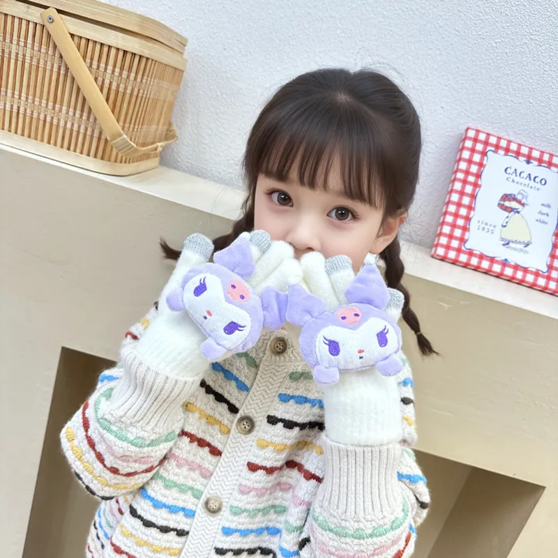 Sanrio Kuromi Children&#39;s Winter Warm Gloves Kawaii Anime Figuret My Melody Girls - £11.73 GBP+