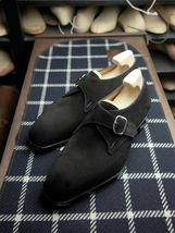 Handmade Men Square toe dress shoes, Men black suede buckle business shoes - £125.68 GBP