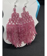 Handcrafted, Hand Threaded, Netted, Fringe Dangle Earrings, Elegant, Gift for He - £23.82 GBP