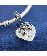 2020 Winter Release 925 Sterling Silver Bow and Love Heart Dangle Charm  - £14.00 GBP