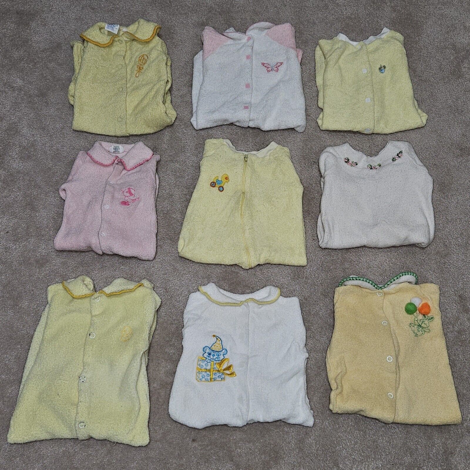 9 VTG Terrycloth Footie Pajama Lot Baby Newborn 0-3 Month Yellow Pink White READ - $49.45