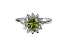 Silver Peridot Solitaire Ring Round Peridot Promise Ring Natural Peridot... - £23.35 GBP