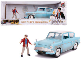 1959 Ford Anglia Light Blue (Weathered) with Harry Potter Diecast Figurine 1/24  - £41.15 GBP