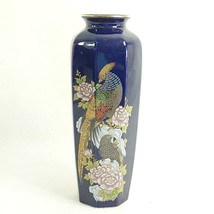 Vase Asian Pheasant and Peonies National Silver Co Japan Vintage Decor 11&quot; - £24.28 GBP