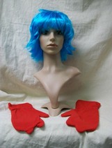 Blue Wig Red Mittens Set Gloves Cat in Hat Thing 1 2 Unisex Adult Sparkle Fairy - £14.13 GBP
